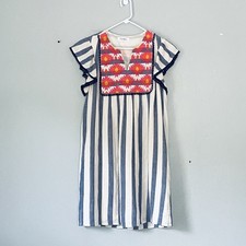 Anthropologie THML Dress Small Blue White  Striped Embroidered Babydool Boho