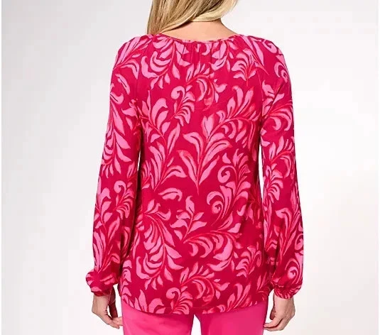 Isaac Mizrahi Live! Blusa Estampada Ponte Raglán Manga Top Rubí Brillante L A609921 Foto 2 de 2