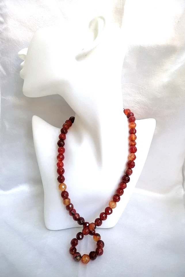 PREZIOSA COLLANA REGOLARE IN AUTENTICA AGATA ROSSA CORNIOLA E ARGENTO. - Immagine 4 di 4