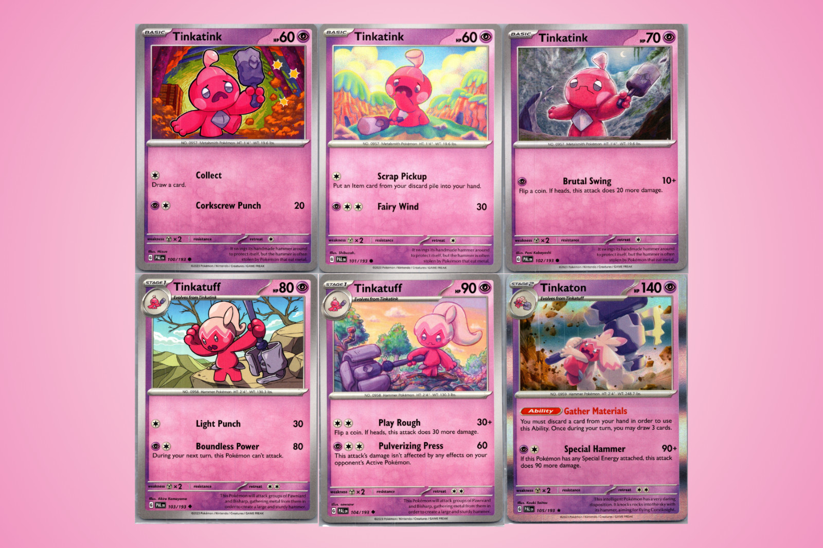 Tinkatink Tinkatuff Tinkaton, Evolution Line, 6 Card Set, Paldea Evolved