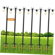 10FT String Light Poles for Outdoor,Metal Lights Hanging Pole Outside 6 Pack