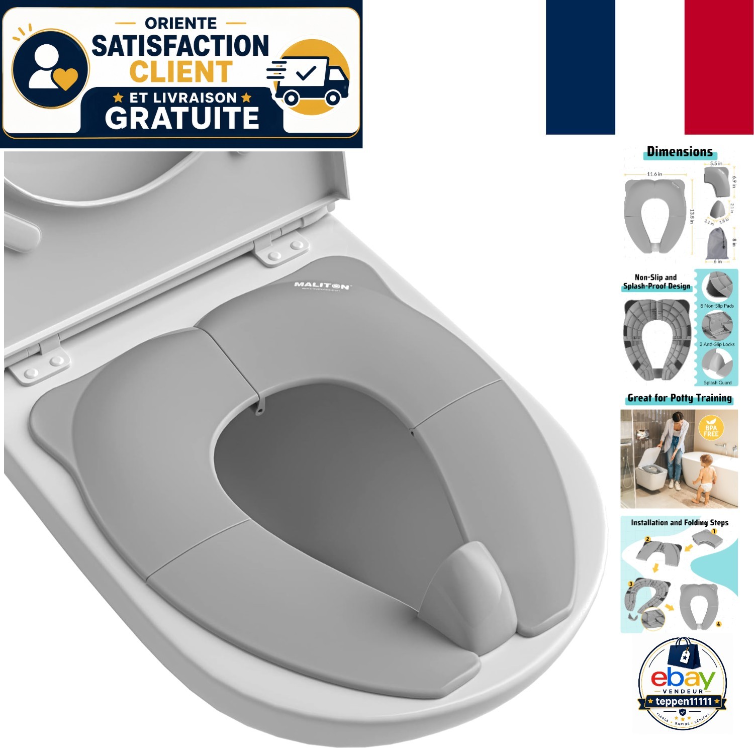 Réducteur de toilette enfant Maliton antidérapant et stable pour WC