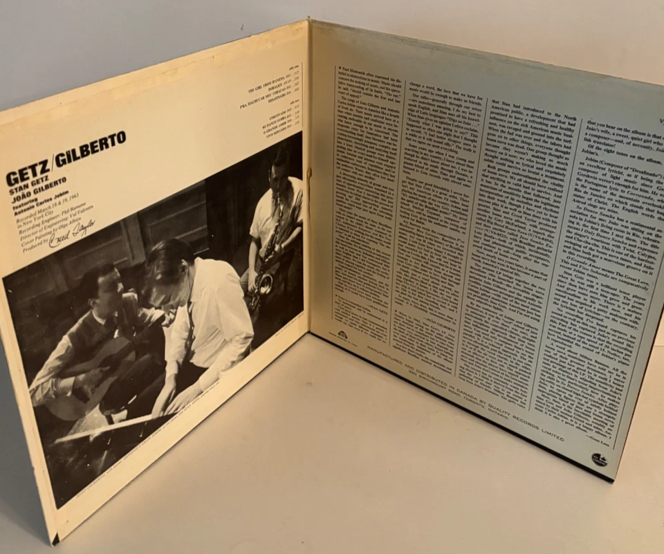 Stan Getz Joao Gilberto Getz/Gilbero Vinyl LP 1964 Bossa Nova Girl From Impanema - Image 3 of 4