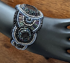 Handmade Bead Embroidery Cuff Bracelet Black ...