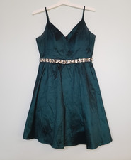 Honey Rosie Junior 13 Dress Semi Formal Prom Sleeveless V Neck Teal Rhinestone
