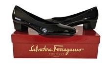 SALVATORE FERRAGAMO NIB 880 Gentil Black Patent Leather Croc Embossed Pumps 7