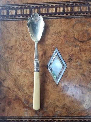 Vintage Marmeladen-/Beerenlöffel Kunstknochengriff aufwendiges Design 17,5 cm