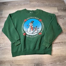 Lee Sweatshirt Men XL Green Milwaukee Winterfest Snowman Vintage 90s Made in USA