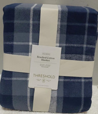 Threshold Full/queen Brushed Cotton Blanket Blue Plaid