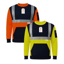 Hi Vis Sweatshirt Class 3 Reflective Crew Neck Fleece Work Jumper Safety PPE UK