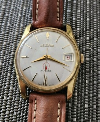 Delbana Incabloc Silver Dial Date 21 Jewels Rare Vintage Mens Swiss Watch