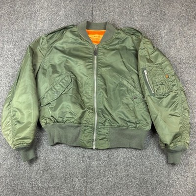 Alpha Industries MA-1 Flight Jacket Sage Green Mens Large Bomber Orange Lining