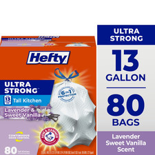 Hefty Ultra Strong Tall Kitchen Trash Bags, Vanilla Scent, 13 Gallon, 80 Count