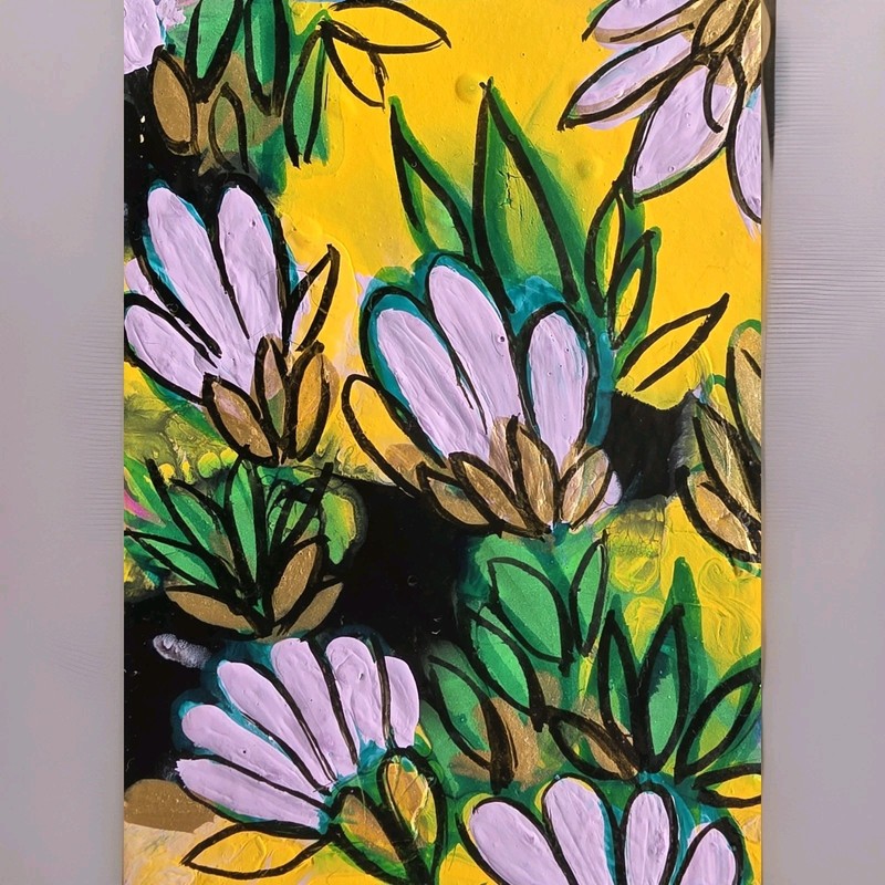 ACEO Original Acrylic Painting, 2.5 x 3.5 in, Floral, ShineGoldenArt