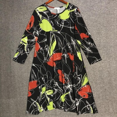 Jess & Jane Lovely Dress Womens L Black Abstract Floral Trapeze Midi Made USA