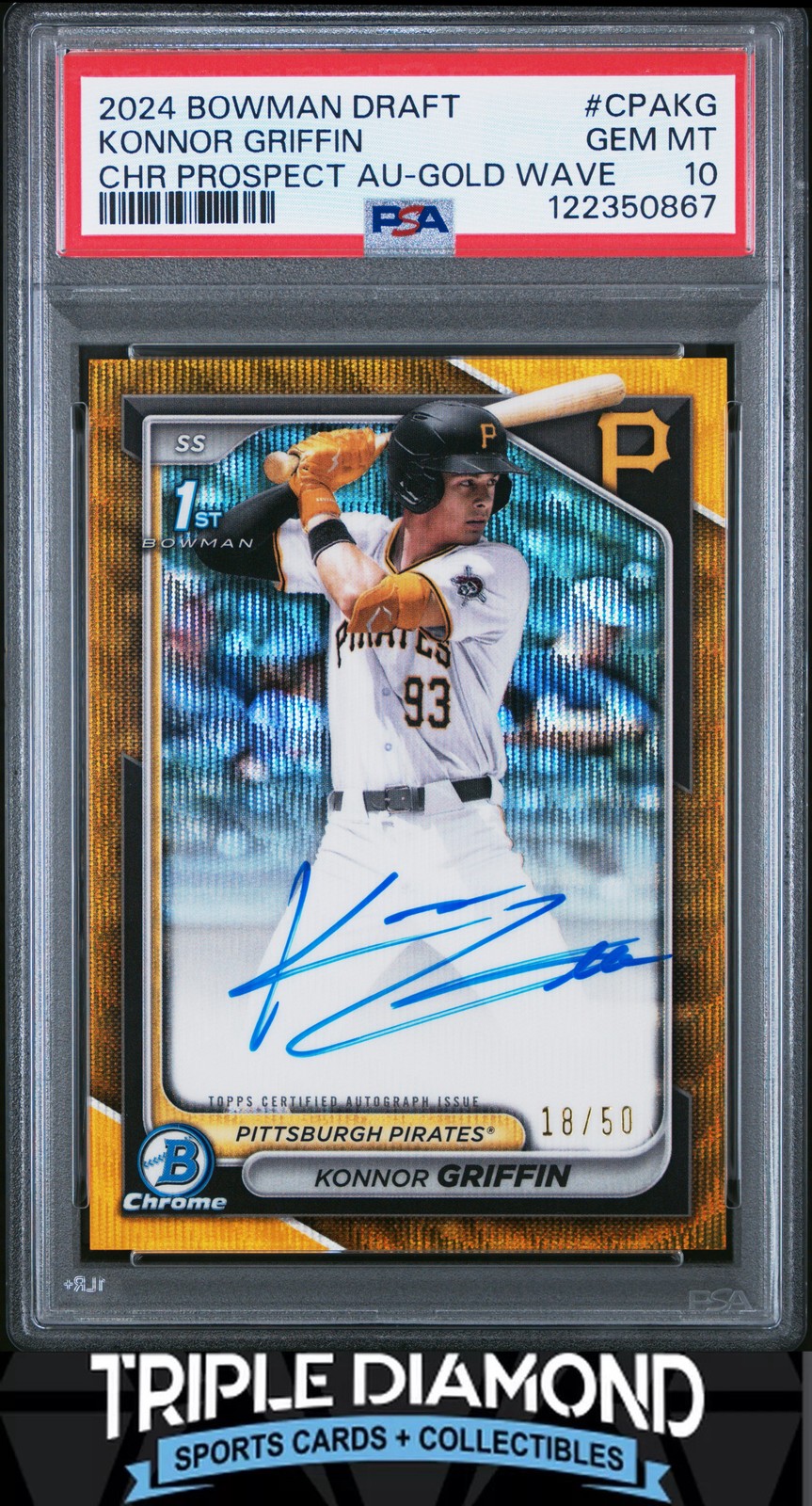 2024 Bowman Draft Chrome 1st Konnor Griffin Auto Gold Wave #18/50 PSA 10 BNA741