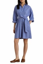 New Lauren Ralph Lauren Yarn Dyed Broadcloth Cotton Long Sleeve Shirtdress Sz 8
