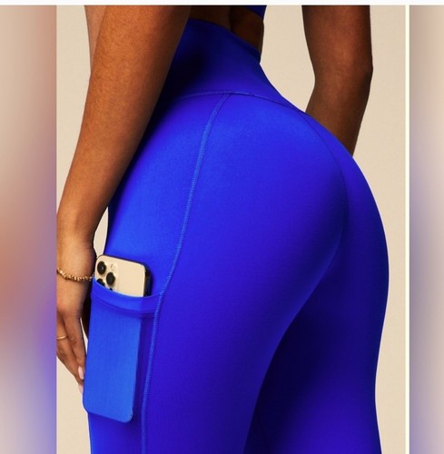 Fabletics Power Hold Electric Blue Cobalt Leggings Pockets Mesh Insert Medium