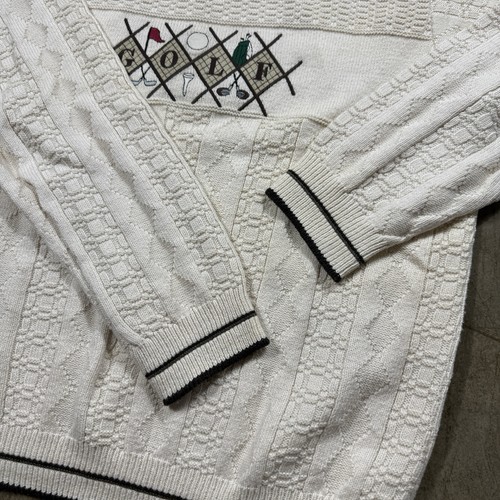 Vintage Consensus Golf Knit Sweater Mens Large Cream Tan Crew Neck Embroidered - Picture 4 of 7