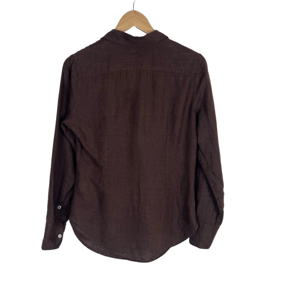 Camisa de lino Baird McNutt J Crew para mujer talla 0 marrón clásica preppy Foto 2 de 4