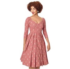 UNIQUE VINTAGE Womens Rose & Pink Mauve Tulip Print Lamar Swing Dress Size 10-12