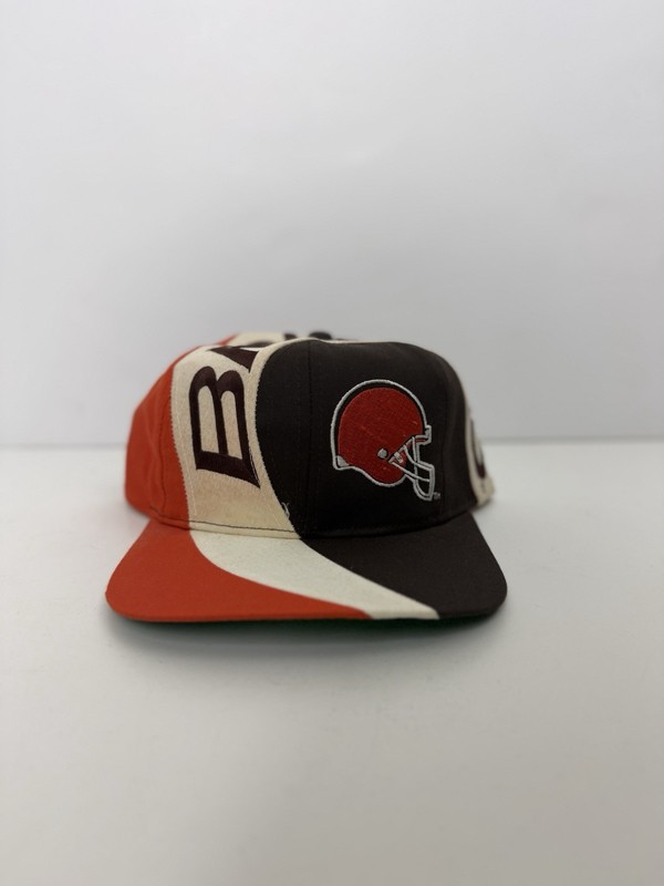 Vintage Cleveland Browns Hat Cap Snap Back Orange NFL Football Swirl Logo Mens