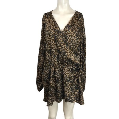 LANE BRYANT - WOMEN'S 24 - BROWN & BLACK ANIMAL PRINT LONG SLEEVE  WRAP BLOUSE