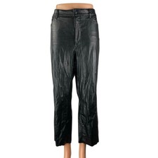 Express Women's Black Faux Vegan Leather High Waist Wide Leg Trousers Pants 12