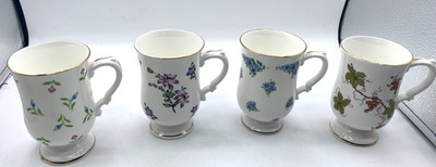 Set of Four Royal Victoria Fine Bone China Floral Mugs England