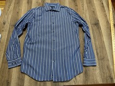 Banana Republic Shirt, Men's 15-15.5 Blue White Striped Medium Button Up