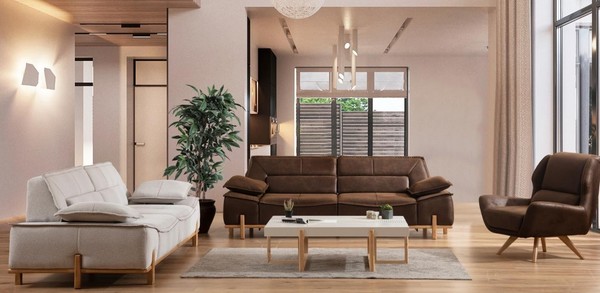Komplette Couchgarnitur Dreisitzer Sessel Couch Braun Stoff Sofas 3Tlg-image