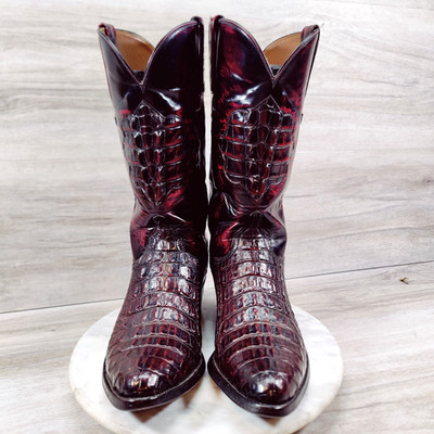 Lucchese Classics Hornback Alligator Cowboy Boot Men 8.5 Black Cherry Tail Inlay
