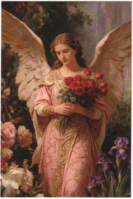   POSTCARD_10x15cm_ANGEL_Guardian Angel_Roses_Religion_Peace_Peonies
