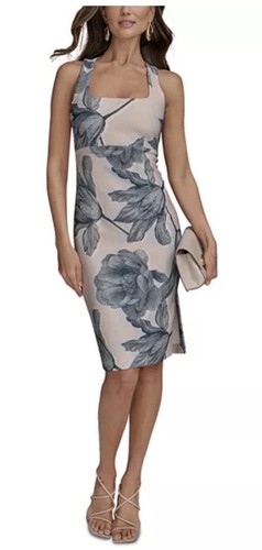 Calvin Klein Women’s Size 14 Beige/Blue Floral Sheath Zip Dress