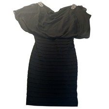 Scarlett Beaded Shoulder Chiffon Bodycon Little Black Dress 6 Mini Statement