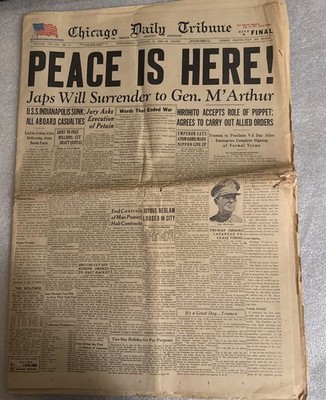 Chicago Daily Tribune 8/15/1945 Peace Is Here! Newspaper Free Ship Vintage Ads