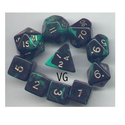 RPG Dice 10pc - Oblivion Green - 1 @ D4 D8 D10 D12 D20 D00-10 & 4 D6