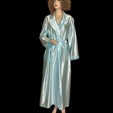Vintage Light Aqua Satin Glossy Long Robe By Cinema Etoile Sz L