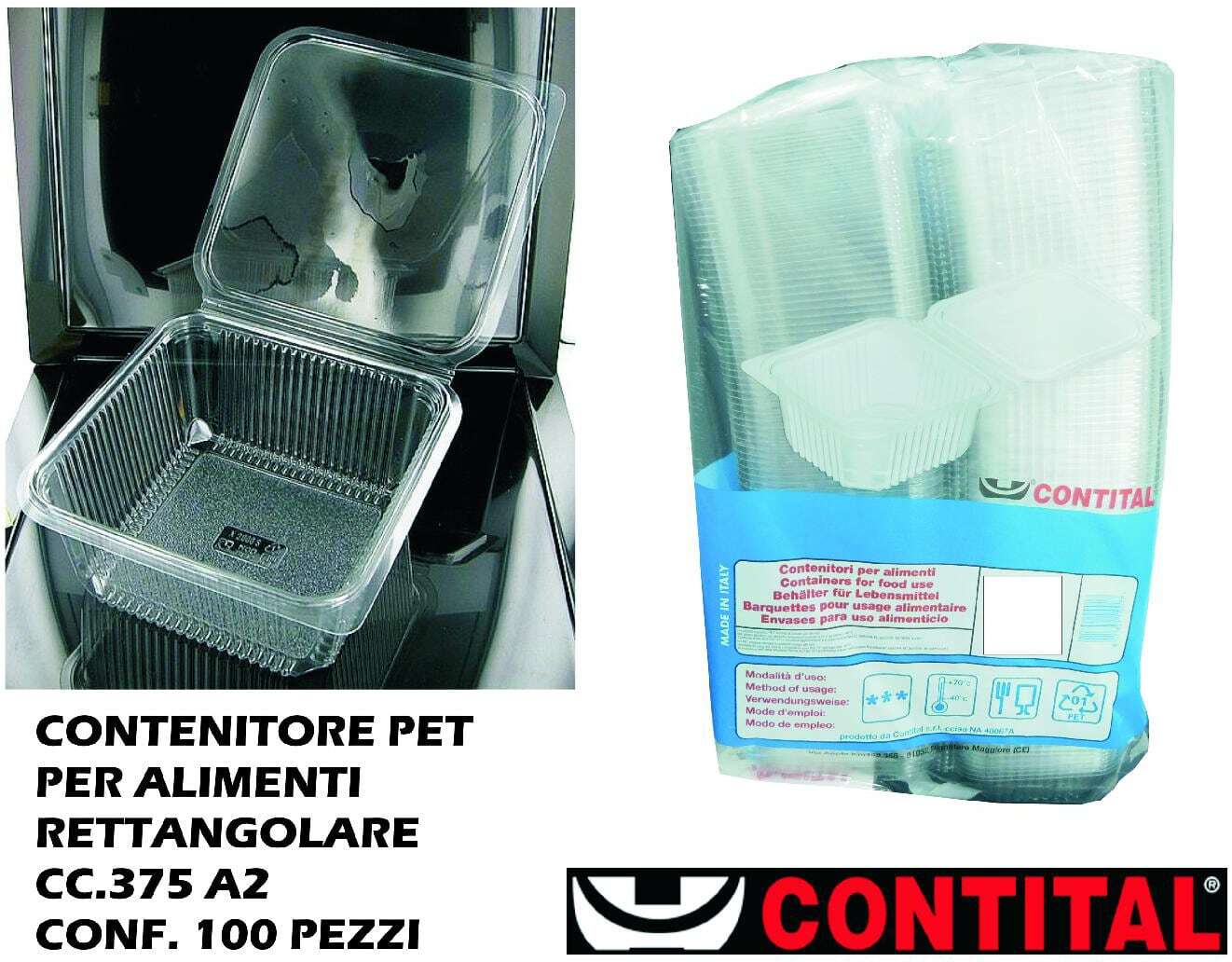 Contenitori Contital A02 N020375 - 375cc PET Trasparente - 100pz
