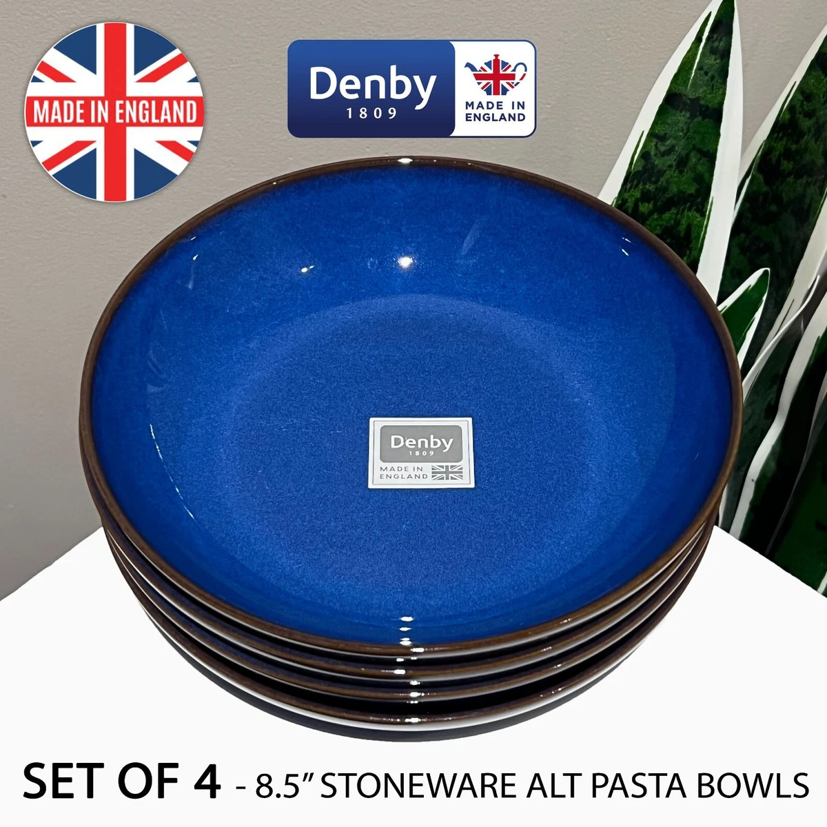 SET OF 4 New Denby Stoneware Imperial Blue 8.5