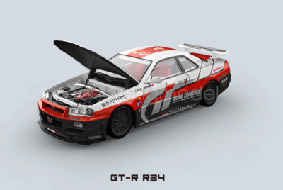 For CoolArt 1:64 Scale Skyline R34 GT Racing Sport Diecast Metal