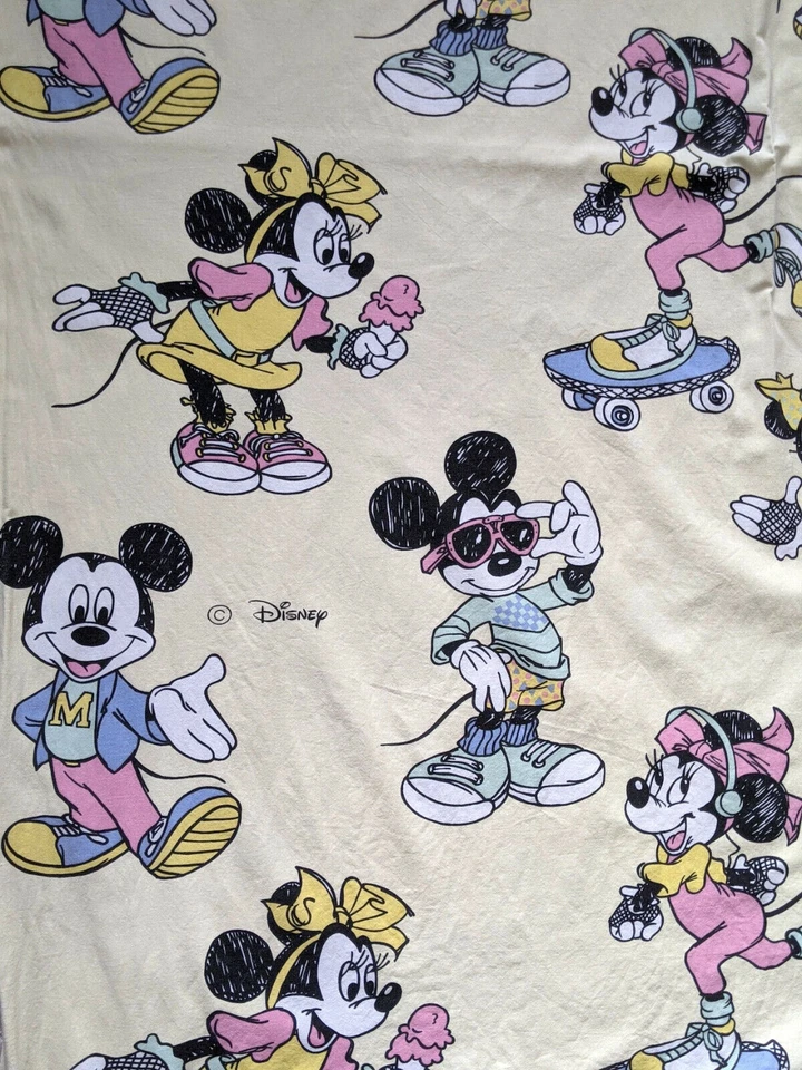VTG 80s 90s Disney Mickey Minnie Mouse Duvet Cover Fabric Sheets Bedding Yellow - Image 2 of 4