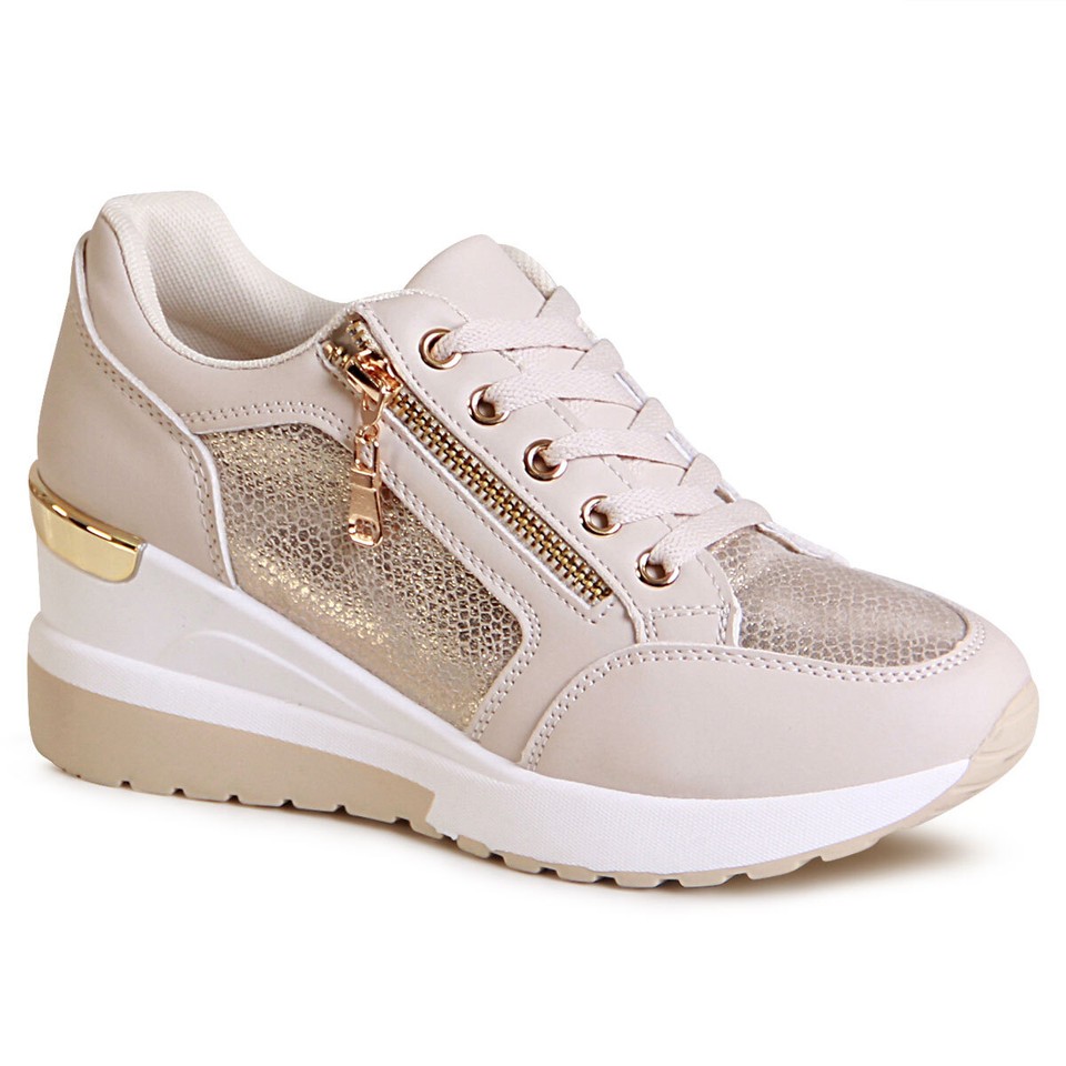 Damen-Sneaker Mit Keilabsatz & Reißverschluss - Bequeme Plateau-Turnschuhe