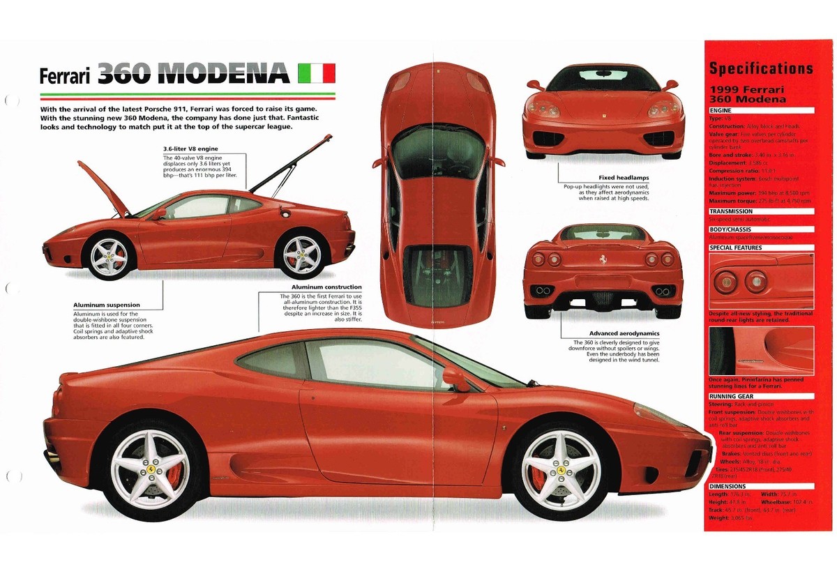 りページ 1999 FERRARI 360 MODENA SPEC SHEET/ Brochure / Photo's | eBay