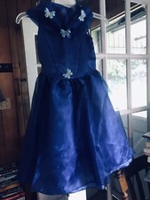 Child Blue Butterfly Cinderella Dress Size 130 Age 6-8 Brand New 4 Layers Fabric