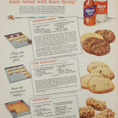 1955 Karo Corn Syrup Cookie Recipes dessert kitchen photo art decor print ad