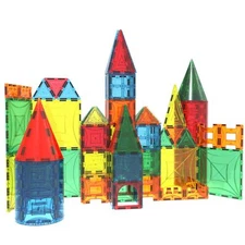 Magnet Tiles Mag-Genius Building Toy Set w/ NEW Cylinder Shaped Pcs 143 pc total