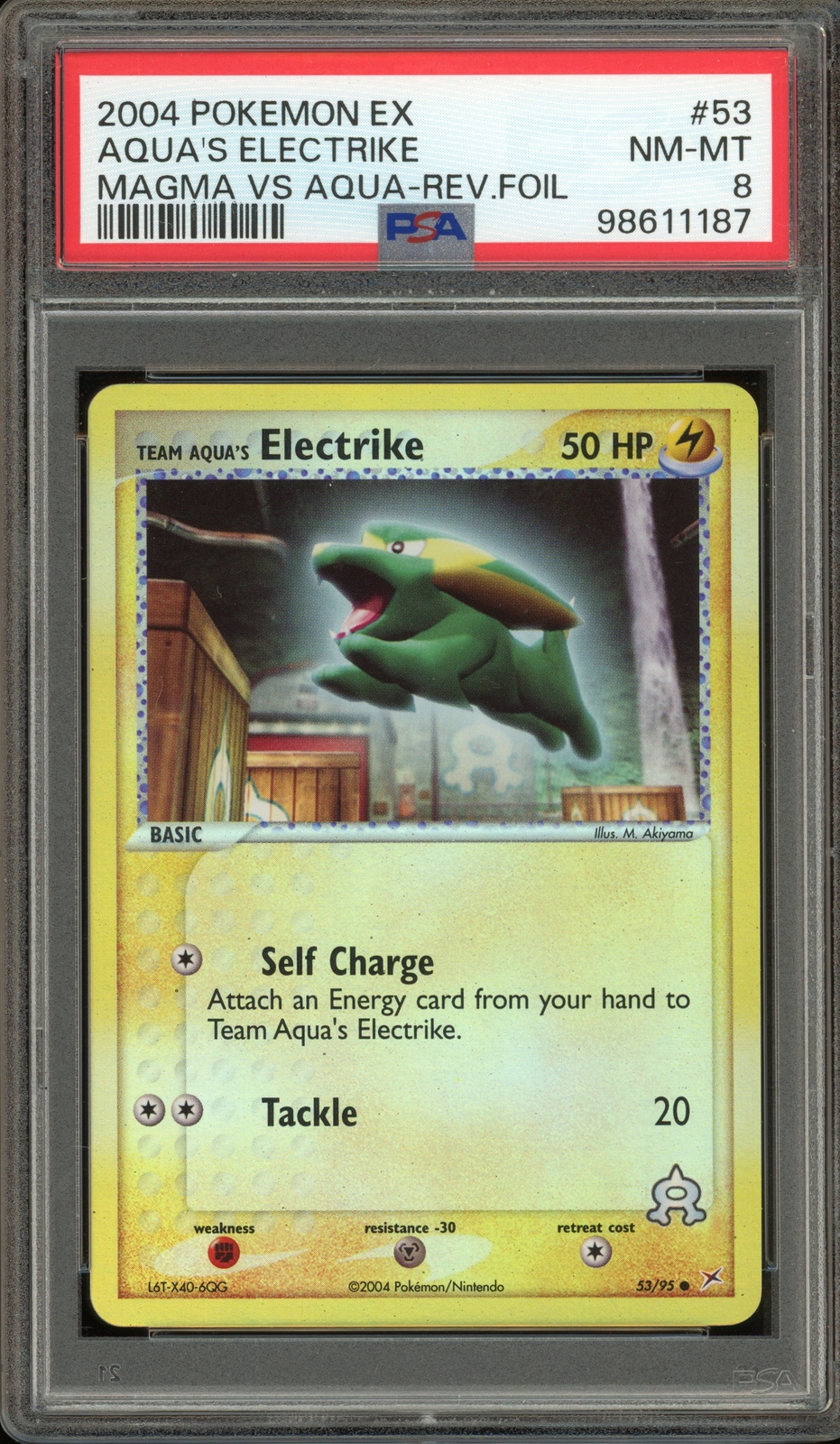 Pokemon Team Aqua's Electrike EX Magma Vs Aqua Reverse Holo #53 PSA 8