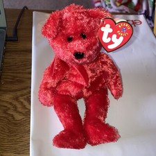 Ty Beanie Babies Sizzle the Red Teddy Bear, Aug 25 LNWT