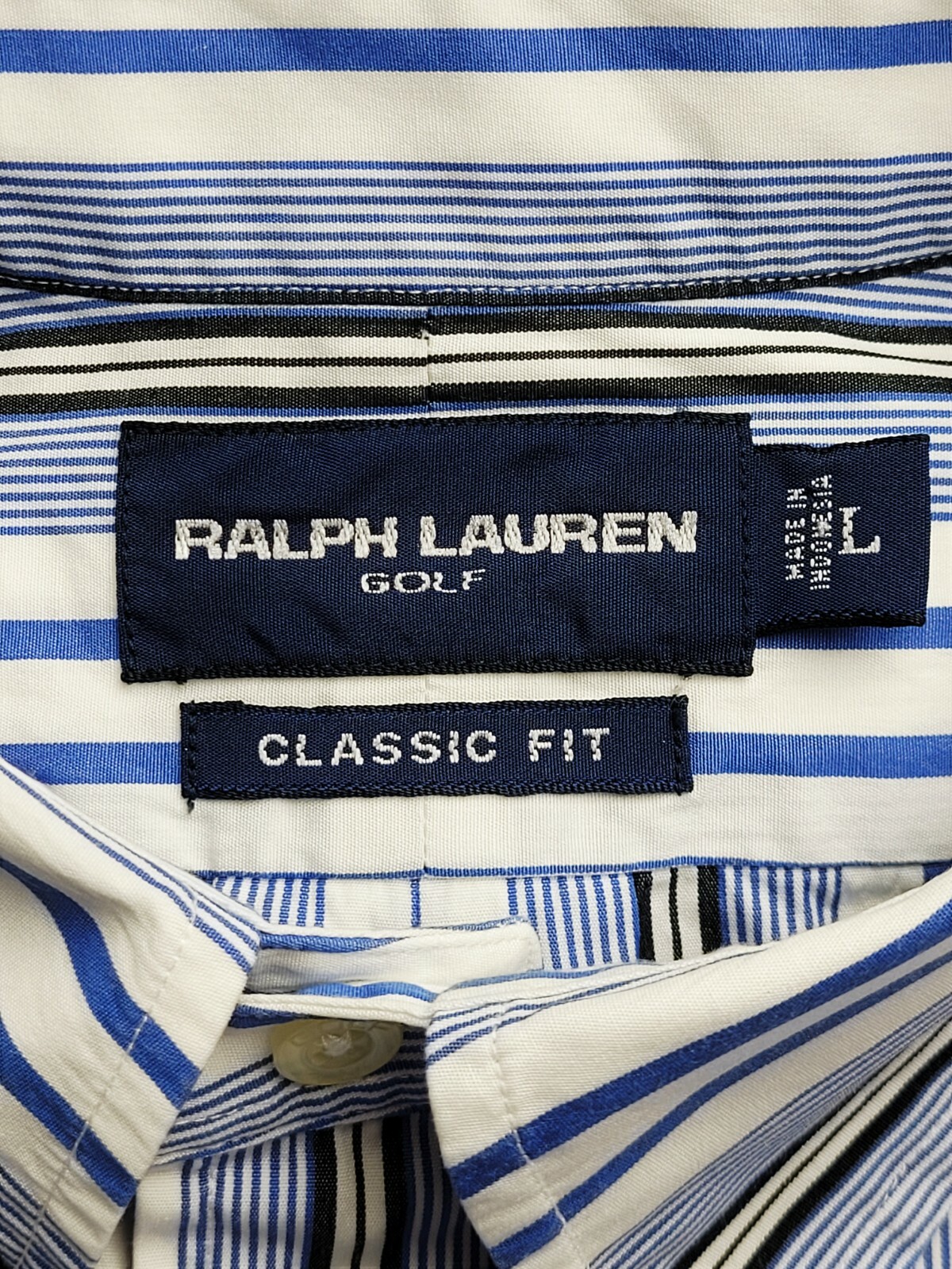 RALPH LAUREN CAMICIA uomo golf grande blu bianco righe pony manica lunga classica